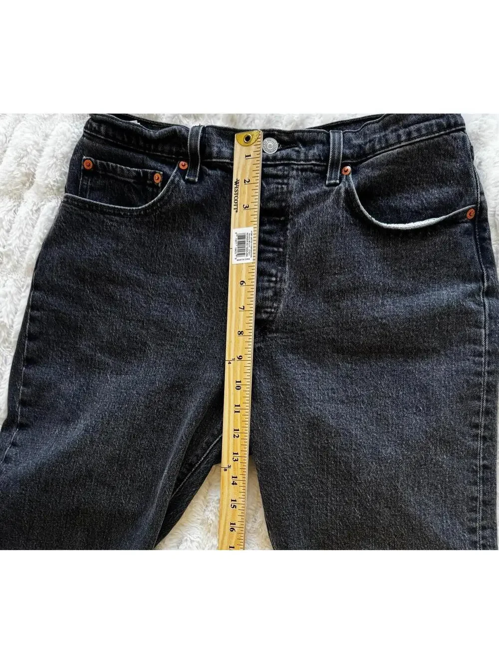 Levi’s Premium 501 Jeans Mens Gray Black Button Fly Straight Leg Cut Off Raw Hem